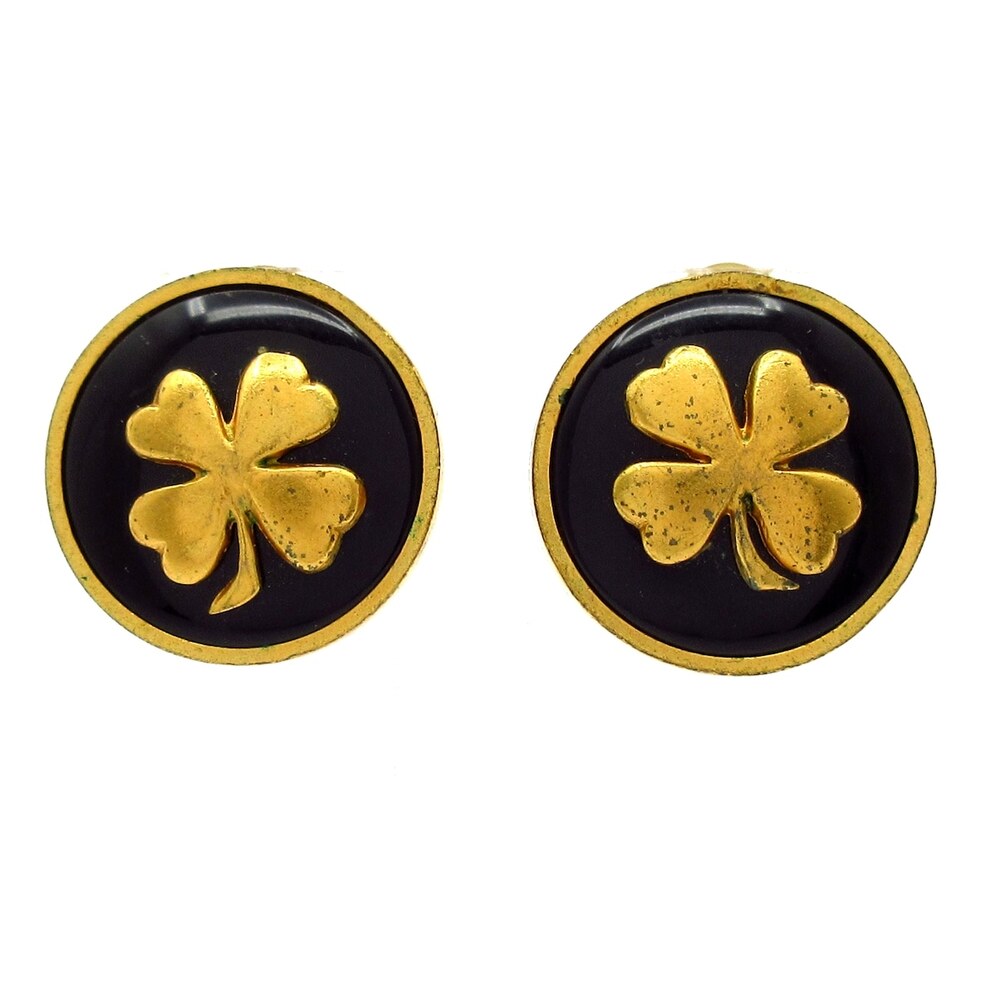 Chanel Clip On Earrings Black Gold Hardware Plastic
